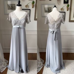 JS Collections Light Grey Bridgerton Style Empire Waist Formal Gown 10